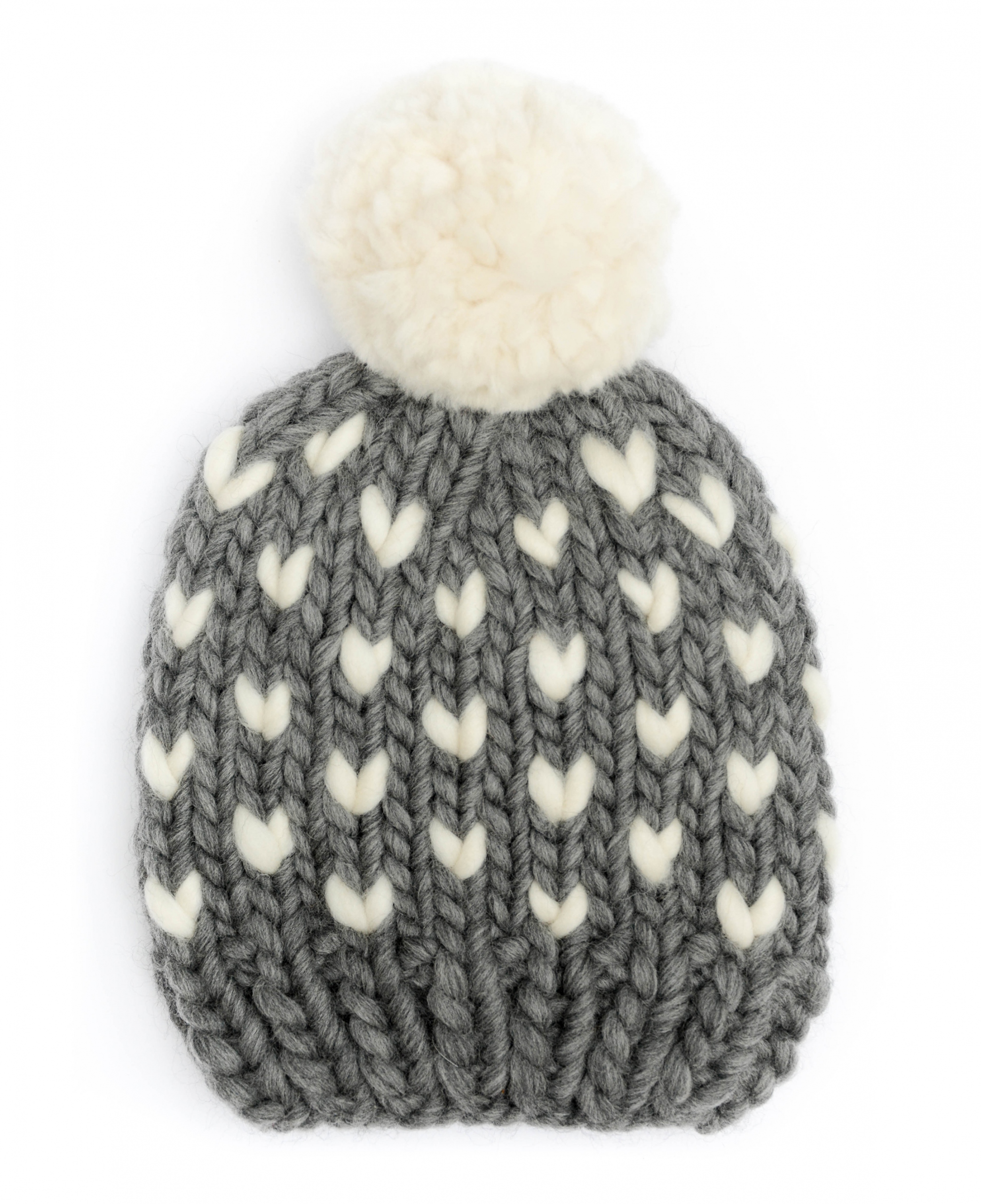 Handmade wool hats - Grey bobble hat with Ivory heart detail and pom pom. Click to customise.