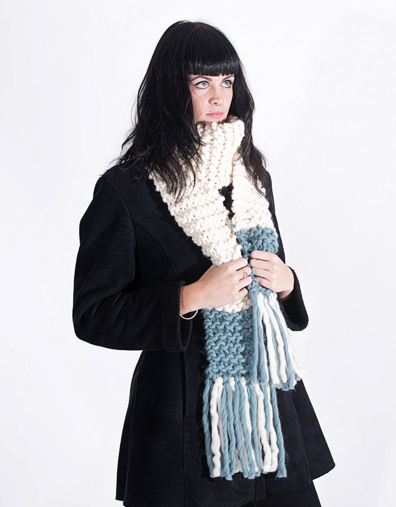 Handmade woolly scarves - Ivory and Stone scarf with woolly tassels. Click to customise.